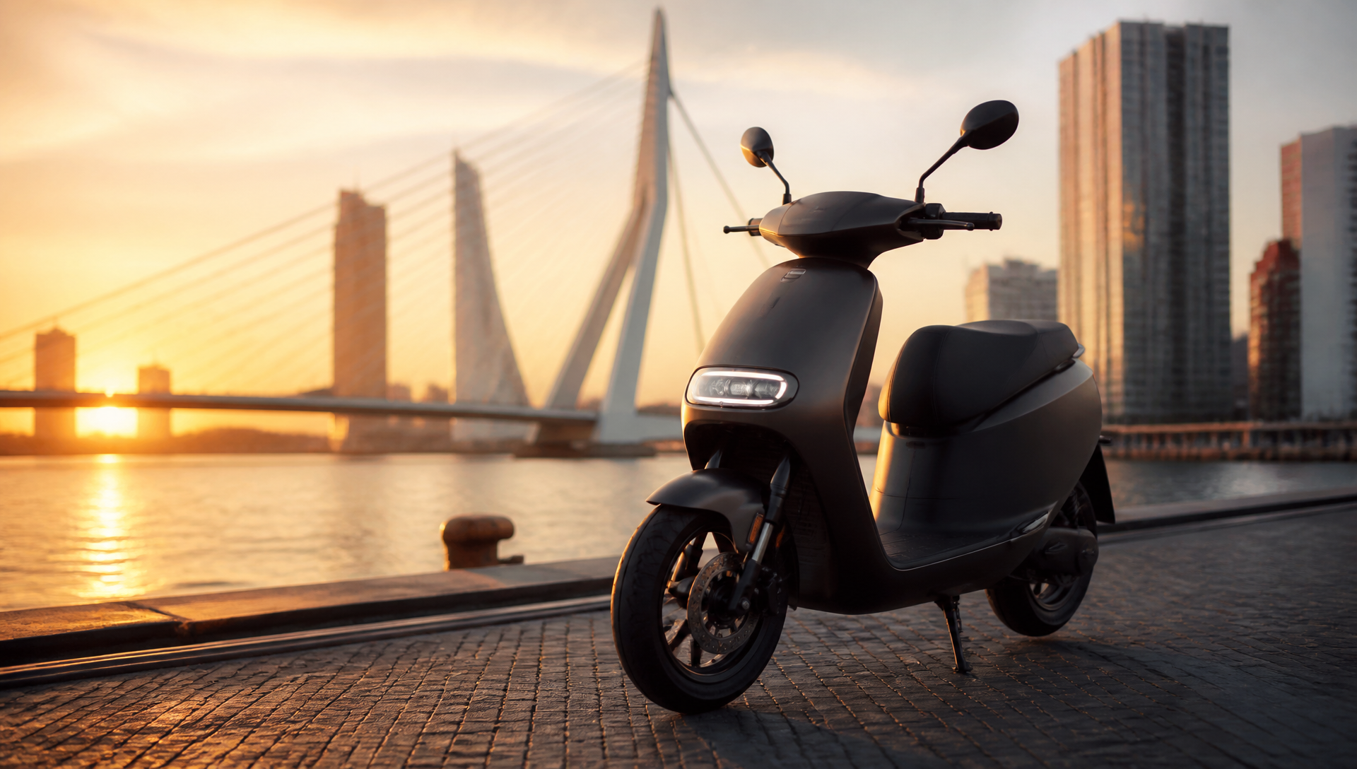 Scooter bij de Erasmusbrug in Rotterdam